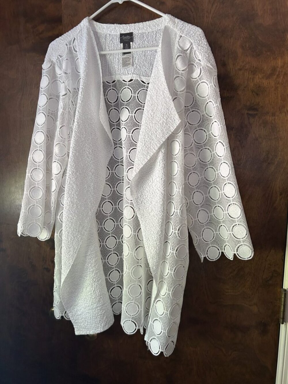 Travelers Collection by Chico's White Crochet Long Cardigan, Size 3 (XL)